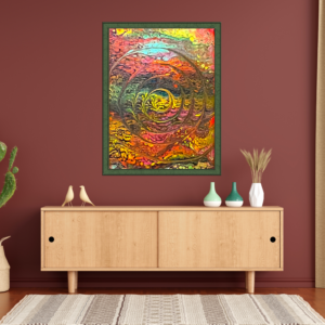 spiraling on red wall